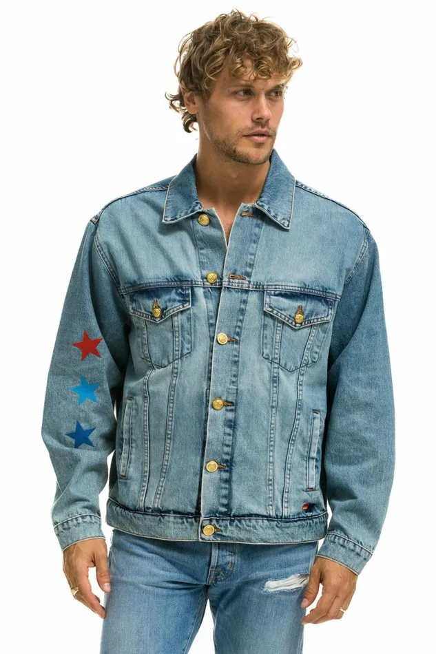 Women STOKED OVERSIZED CONCERT DENIM JACKET 8211 VINTAGE Aviator Nation Women STOKED OVERSIZED CONCERT DENIM JACKET 8211 VINTAGE Aviator Nation