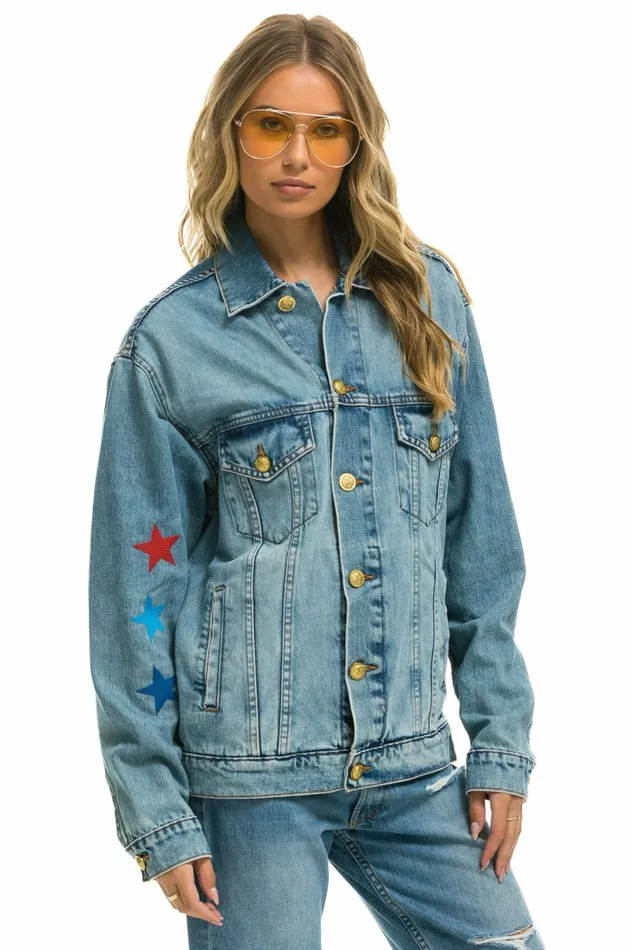 Women STOKED OVERSIZED CONCERT DENIM JACKET 8211 VINTAGE Aviator Nation Women STOKED OVERSIZED CONCERT DENIM JACKET 8211 VINTAGE Aviator Nation