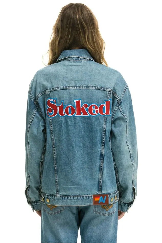Women STOKED OVERSIZED CONCERT DENIM JACKET 8211 VINTAGE Aviator Nation Women STOKED OVERSIZED CONCERT DENIM JACKET 8211 VINTAGE Aviator Nation