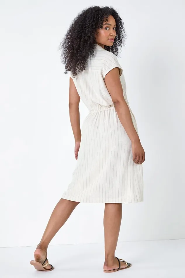 Women Stone Petite Stripe Linen Shirt Dress Roman Dresses