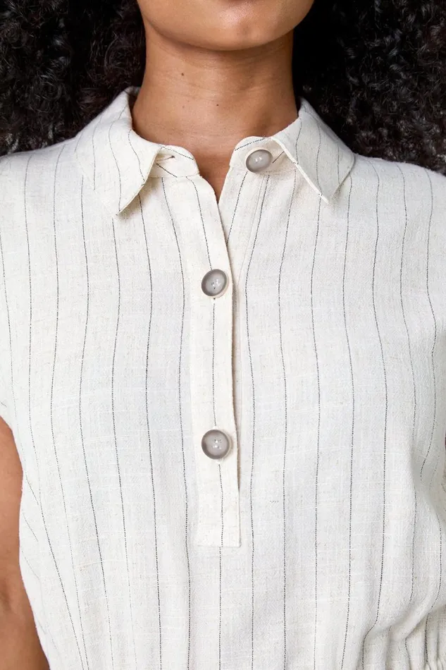 Women Stone Petite Stripe Linen Shirt Dress Roman Dresses