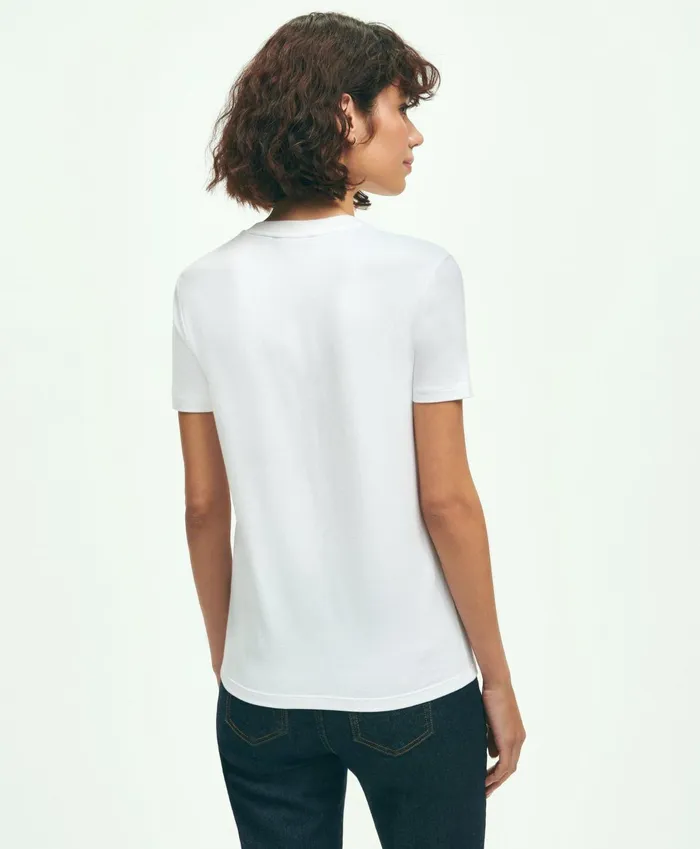 Women Stretch Cotton VNeck TShirt White Brooks Brothers Blouses and Shirts