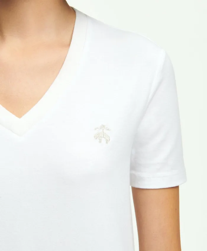 Women Stretch Cotton VNeck TShirt White Brooks Brothers Blouses and Shirts