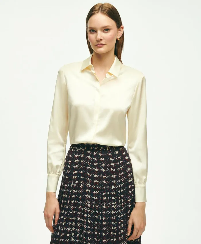 Women Stretch Silk Blouse White Brooks Brothers Blouses and Shirts