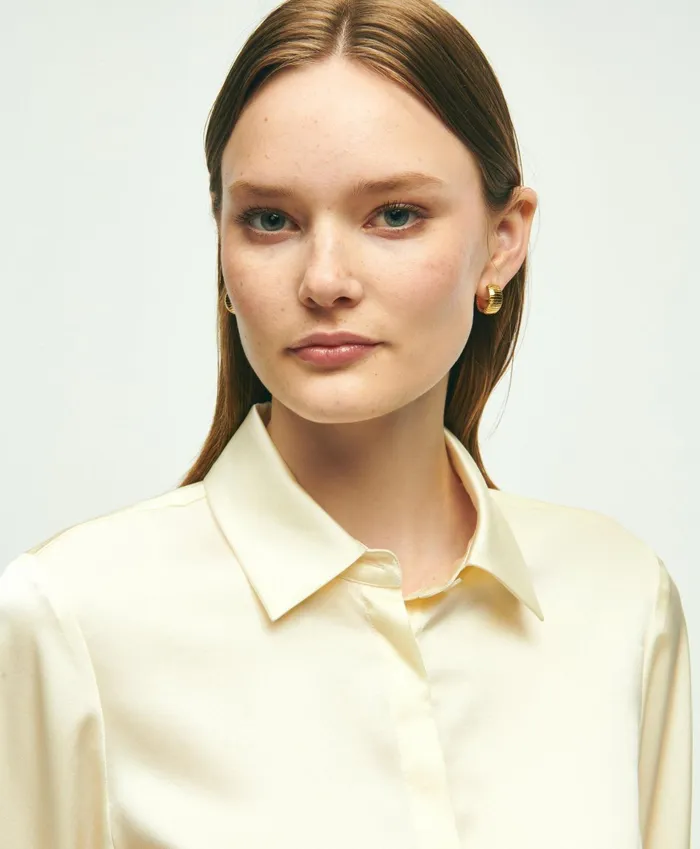 Women Stretch Silk Blouse White Brooks Brothers Blouses and Shirts