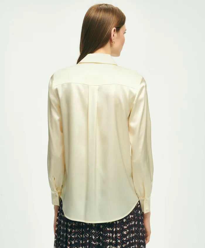 Women Stretch Silk Blouse White Brooks Brothers Blouses and Shirts