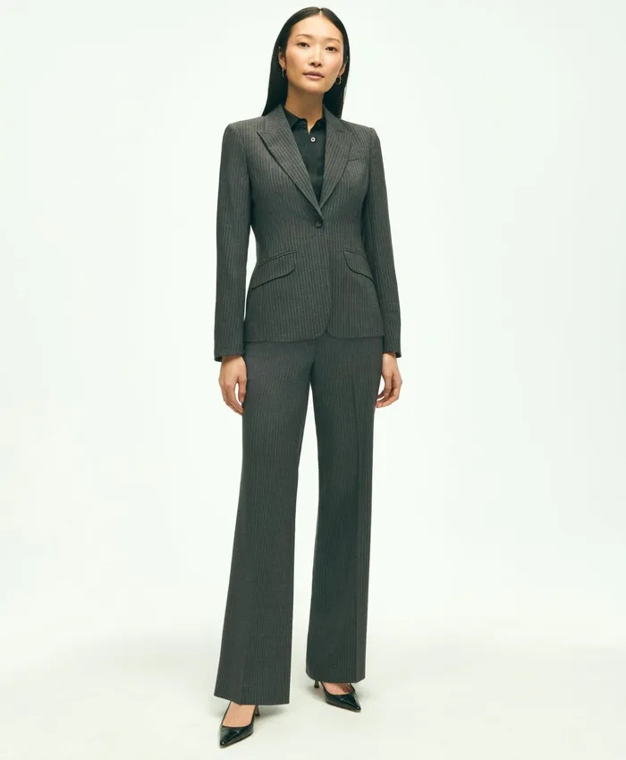 Women Stretch Wool Pinstripe Jacket Grey Brooks Brothers Blazers