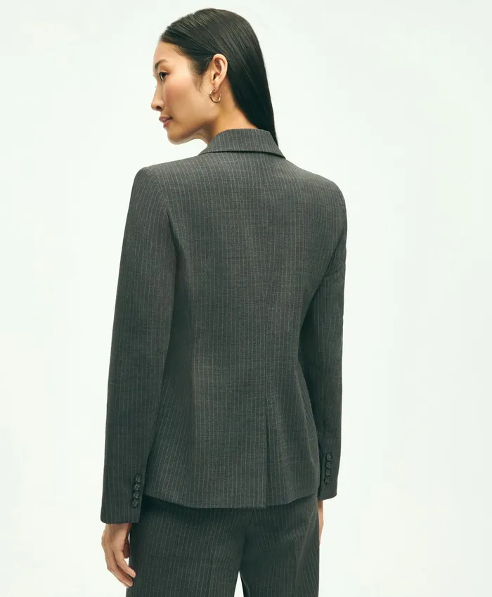 Women Stretch Wool Pinstripe Jacket Grey Brooks Brothers Blazers