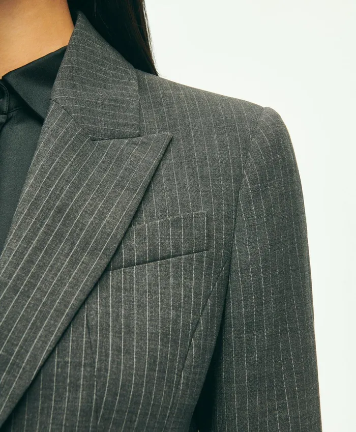 Women Stretch Wool Pinstripe Jacket Grey Brooks Brothers Blazers