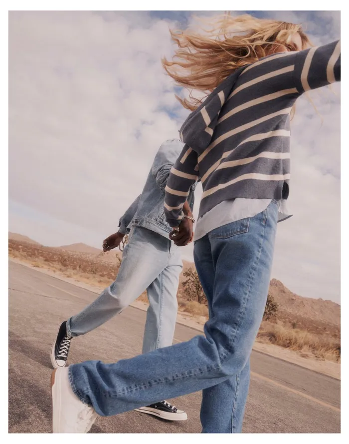 Women Striped Olney Henley Hoodie Sweater Sunfaded Indigo Madewell Sweaters Women Striped Olney Henley Hoodie Sweater Sunfaded Indigo Madewell Sweaters