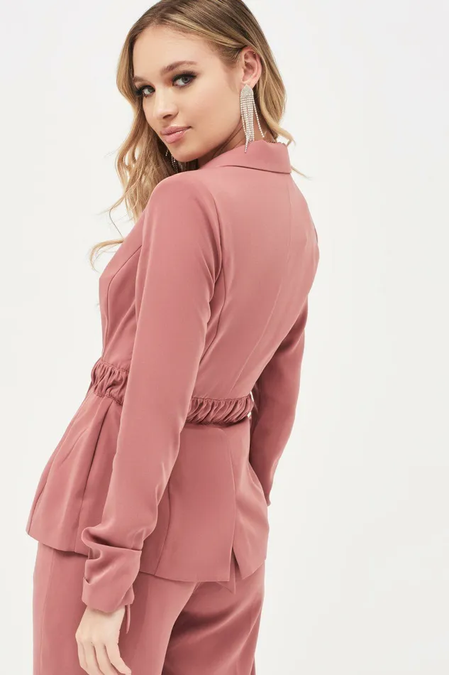 Women Suiting Lavish Alice ALLISON Belted Ruche Sleeve Jacket In Dusty Rose Dusty Rose