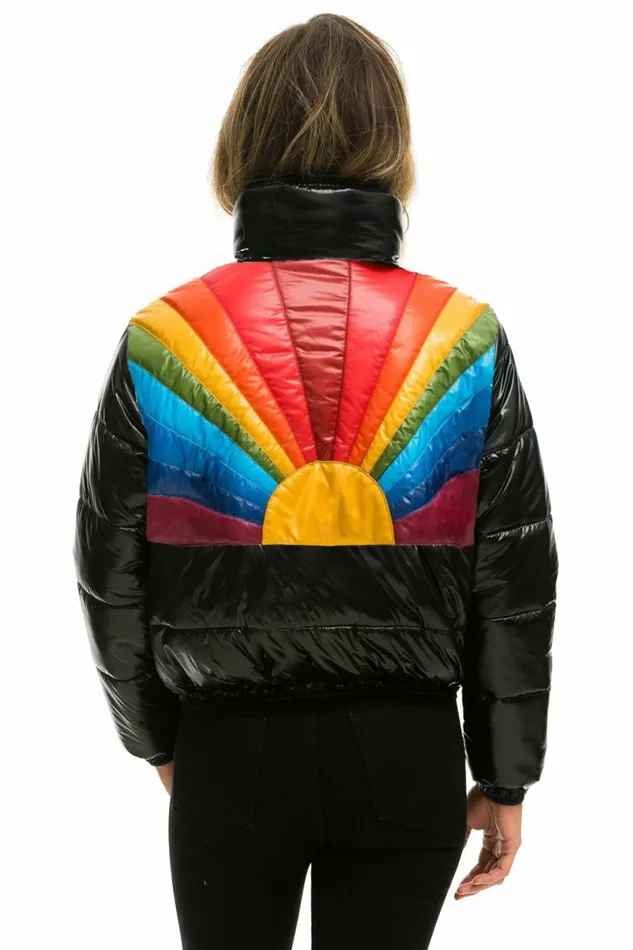 Women SUNBURST APRES PUFFER JACKET 8211 GLOSSY BLACK Aviator Nation Outerwear