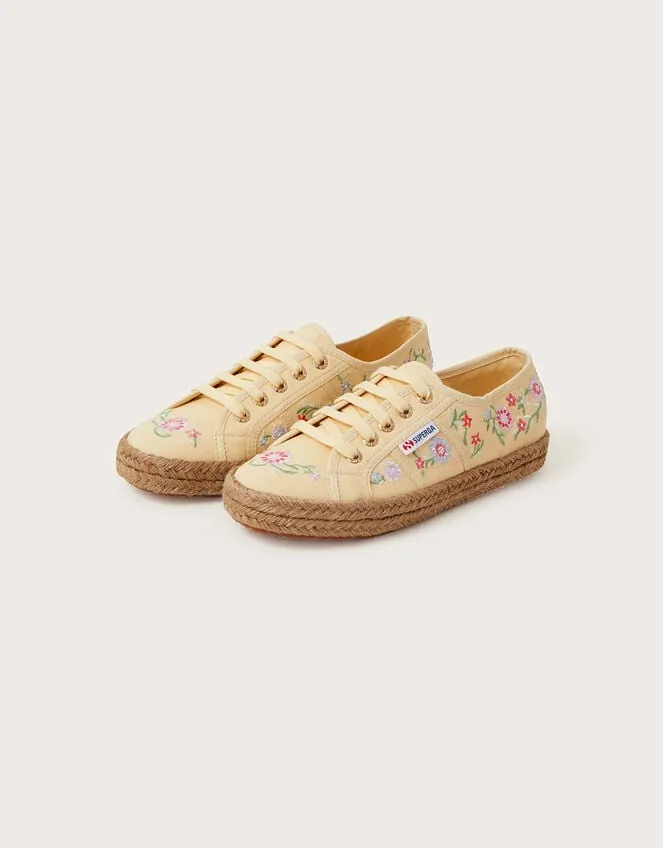 Women Superga Embroidered Espadrille Trainers Yellow Monsoon Flats
