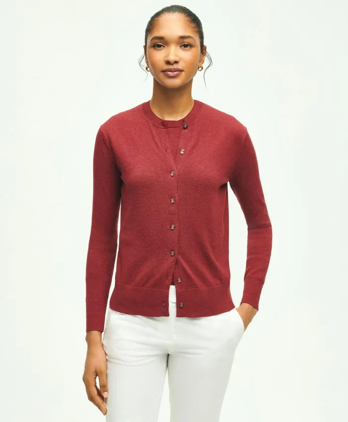 Women Supima Cotton Cardigan Burgundy Brooks Brothers Sweaters