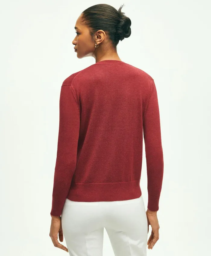Women Supima Cotton Cardigan Burgundy Brooks Brothers Sweaters