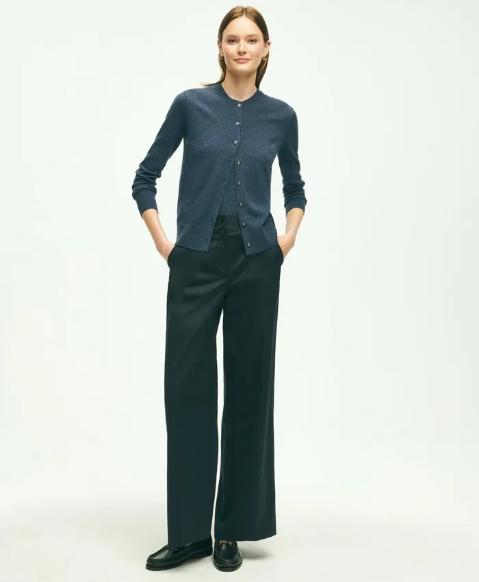 Women Supima Cotton Cardigan Dark Blue Heather Brooks Brothers Sweaters