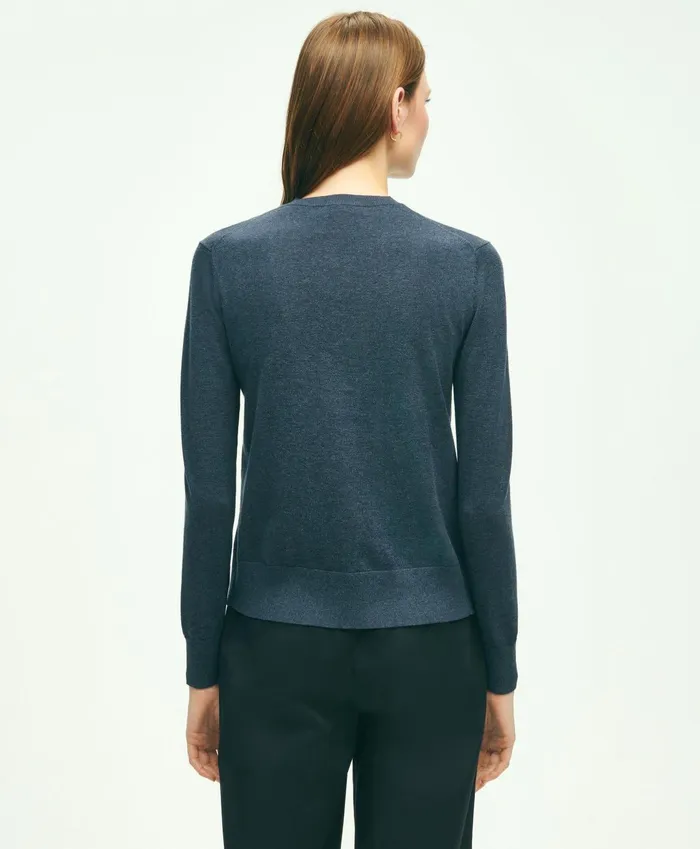 Women Supima Cotton Cardigan Dark Blue Heather Brooks Brothers Sweaters
