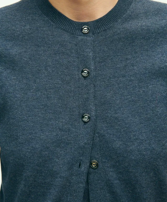 Women Supima Cotton Cardigan Dark Blue Heather Brooks Brothers Sweaters