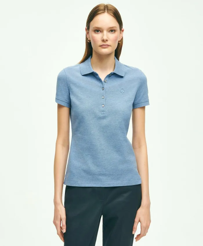 Women Supima Cotton Stretch Pique Polo Shirt Medium Blue Heather Brooks Brothers Blouses and Shirts Women Supima Cotton Stretch Pique Polo Shirt Medium Blue Heather Brooks Brothers Blouses and Shirts