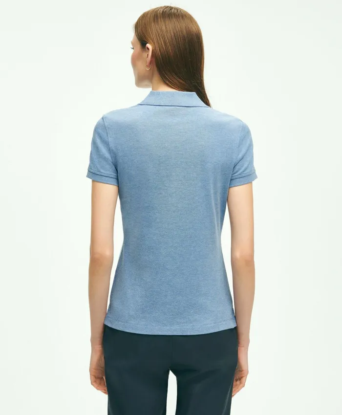 Women Supima Cotton Stretch Pique Polo Shirt Medium Blue Heather Brooks Brothers Blouses and Shirts