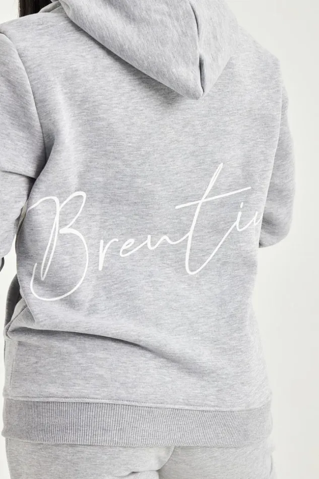 Women Sweat Capuche Gris Inscription Brentiny Grey Brentiny Paris Sweaters and Sweatshirts