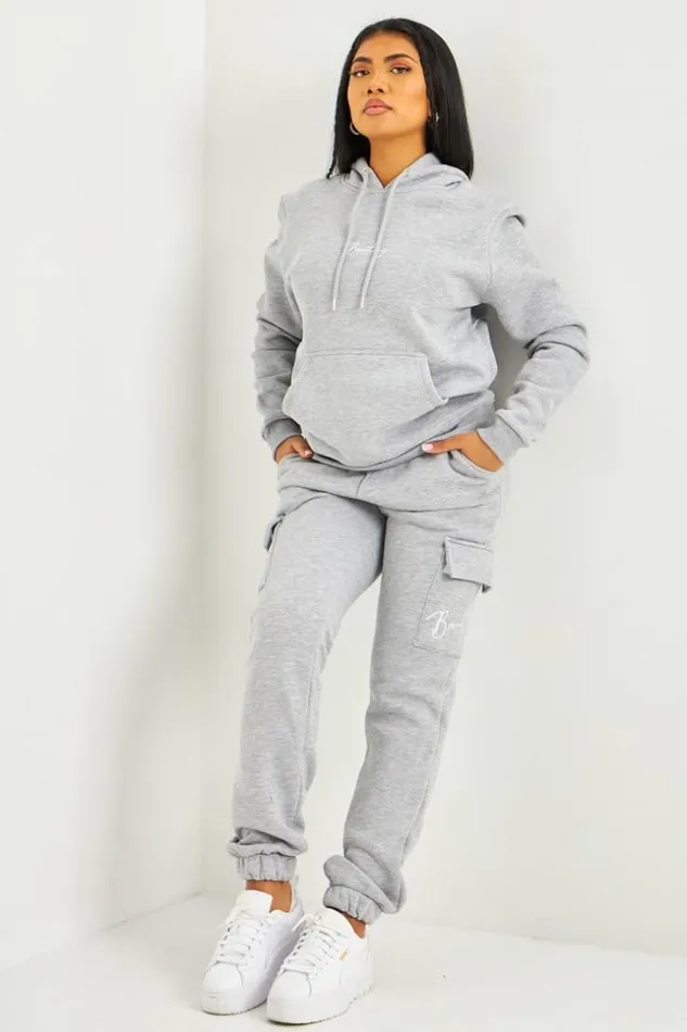 Women Sweat Capuche Gris Inscription Brentiny Grey Brentiny Paris Sweaters and Sweatshirts