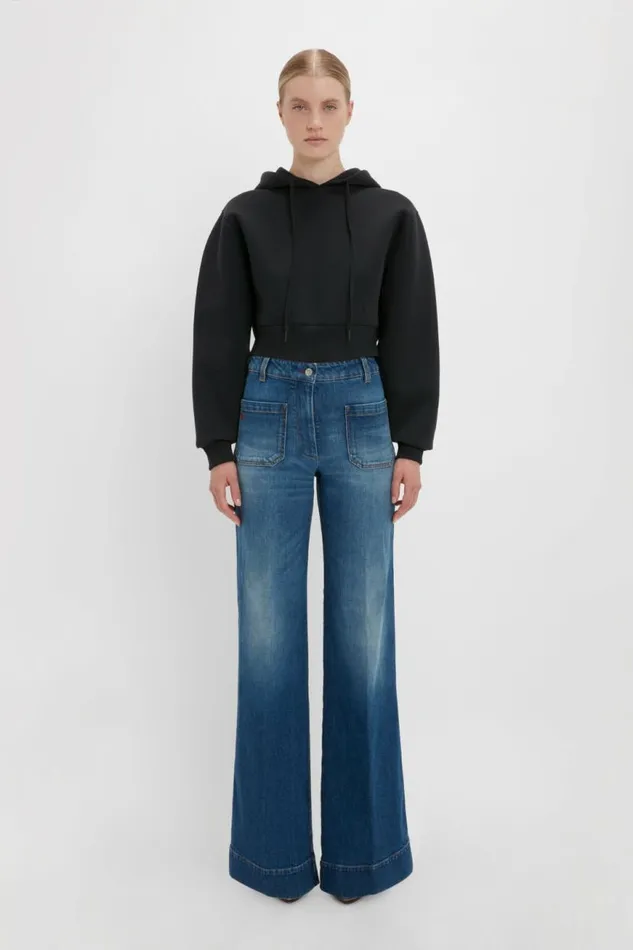 Women TShirts and Sweatshirts Victoria Beckham Cropped Neoprene Hoodie In Black