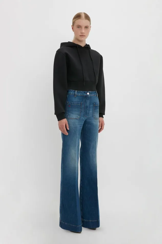 Women TShirts and Sweatshirts Victoria Beckham Cropped Neoprene Hoodie In Black