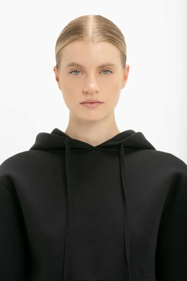 Women TShirts and Sweatshirts Victoria Beckham Cropped Neoprene Hoodie In Black