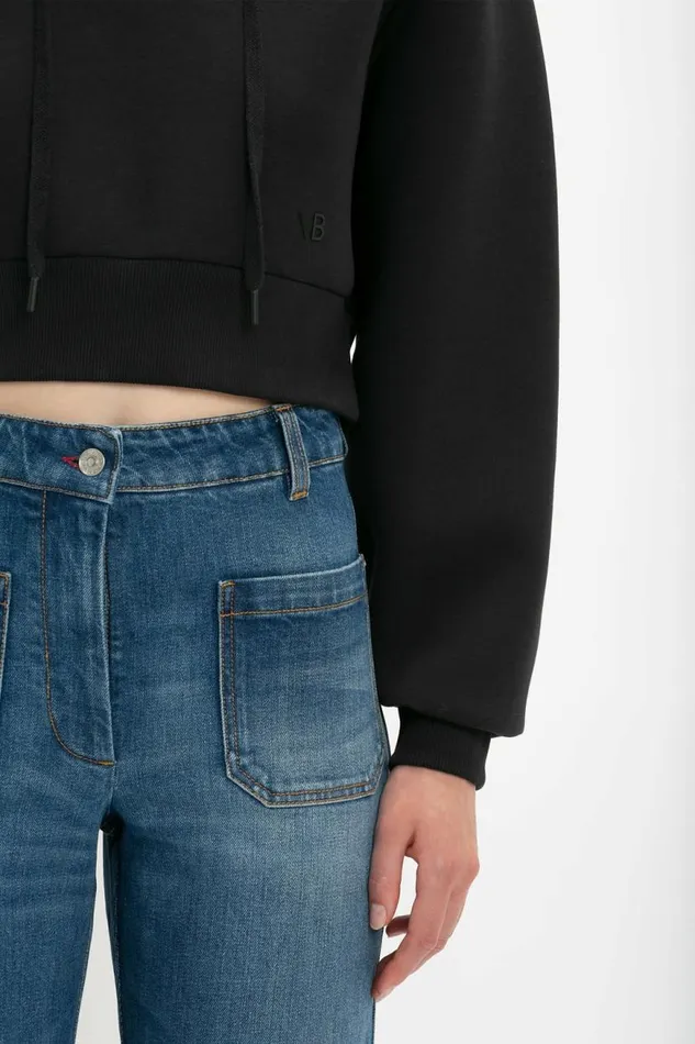 Women TShirts and Sweatshirts Victoria Beckham Cropped Neoprene Hoodie In Black