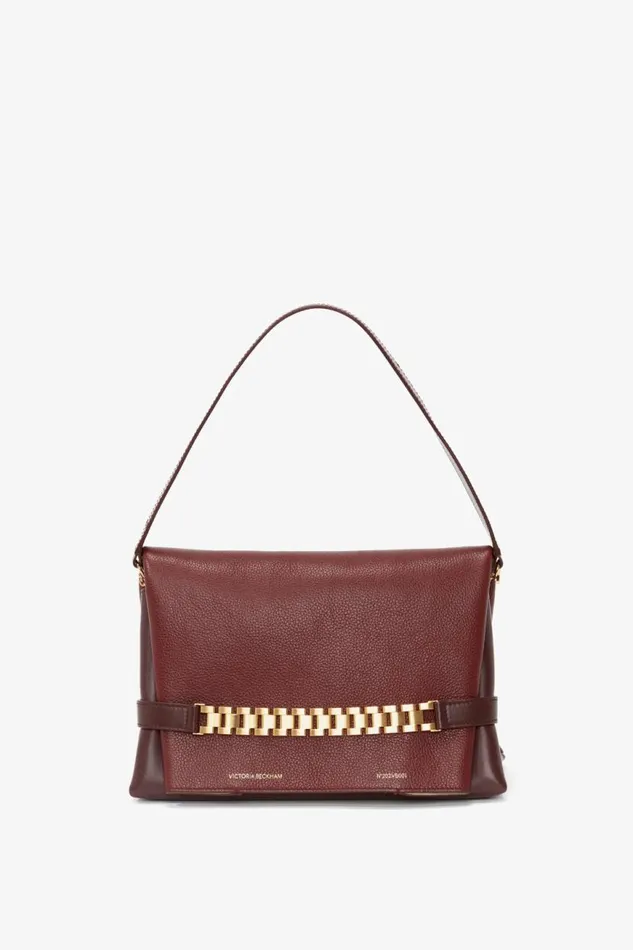 Women Tailoring Victoria Beckham Chain Pouch With Strap In Bordeaux Grained Calf
