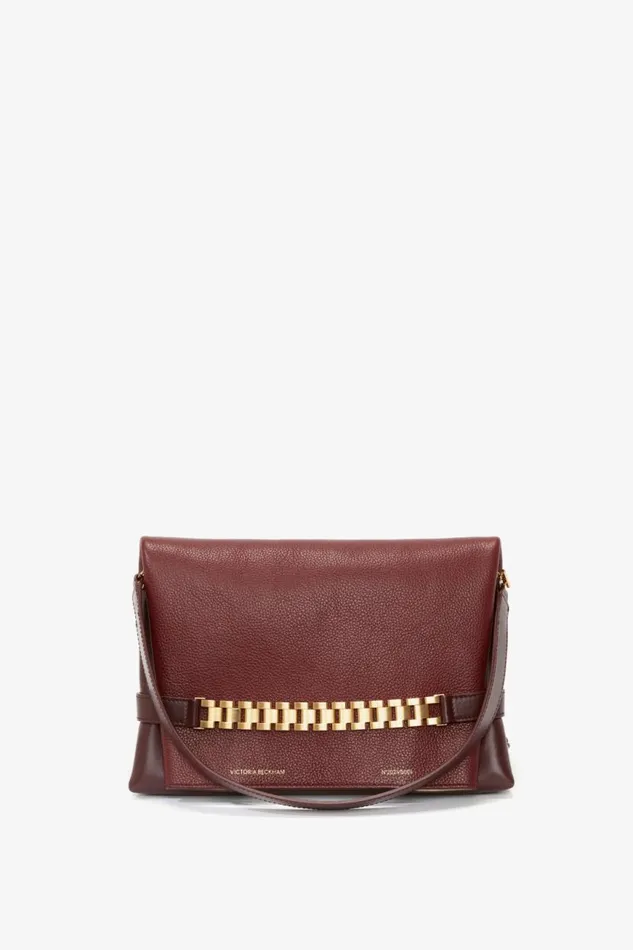 Women Tailoring Victoria Beckham Chain Pouch With Strap In Bordeaux Grained Calf