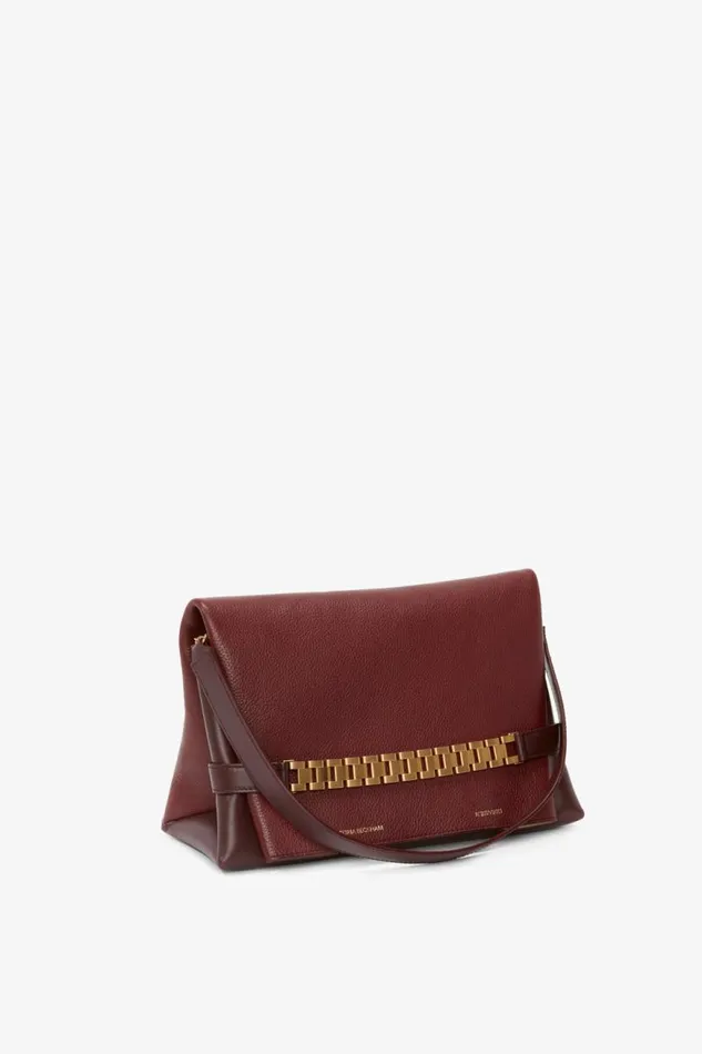 Women Tailoring Victoria Beckham Chain Pouch With Strap In Bordeaux Grained Calf