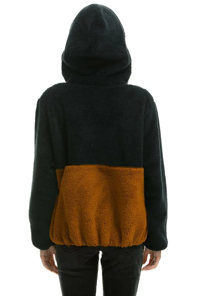 Women TEDDY UNISEX HOODED HALF ZIP COLOR BLOCK JACKET 8211 BLACK Aviator Nation Outerwear Women TEDDY UNISEX HOODED HALF ZIP COLOR BLOCK JACKET 8211 BLACK Aviator Nation Outerwear