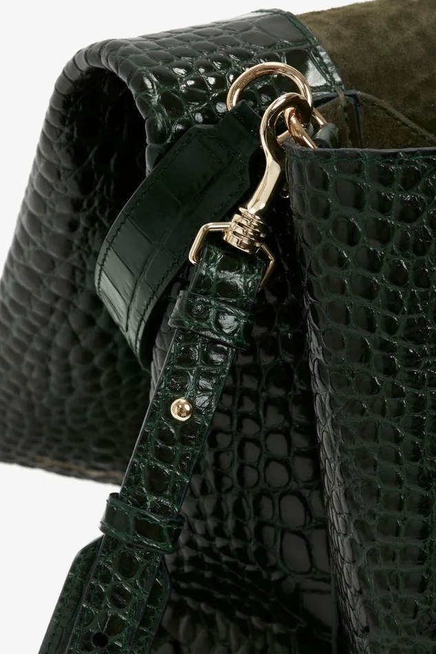 Women The Chain Pouch Victoria Beckham Jumbo Chain Pouch In Dark Forest CrocEffect Leather