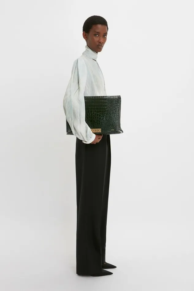 Women The Chain Pouch Victoria Beckham Jumbo Chain Pouch In Dark Forest CrocEffect Leather