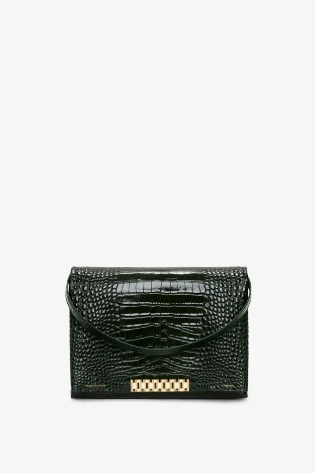 Women The Chain Pouch Victoria Beckham Jumbo Chain Pouch In Dark Forest CrocEffect Leather