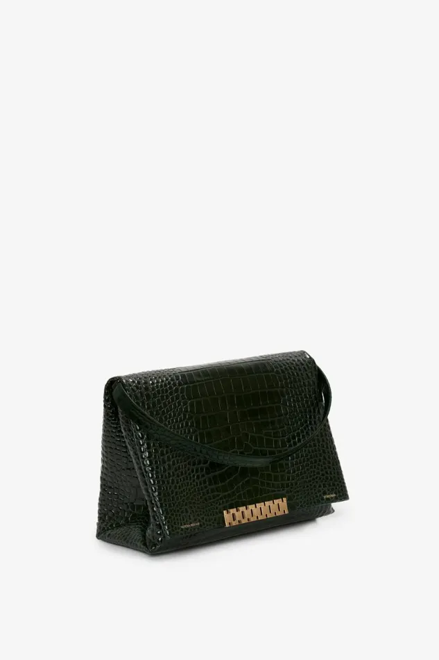 Women The Chain Pouch Victoria Beckham Jumbo Chain Pouch In Dark Forest CrocEffect Leather