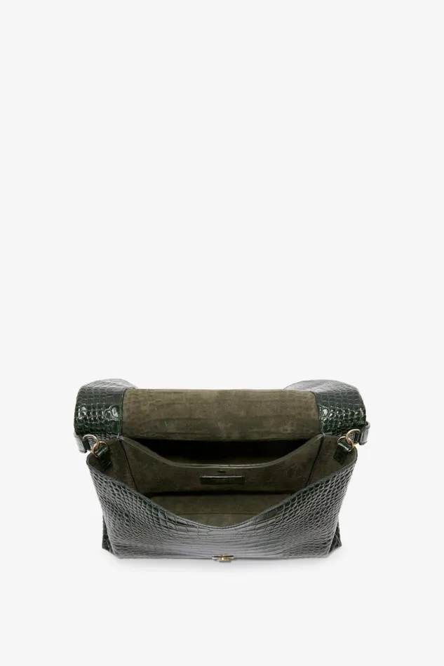 Women The Chain Pouch Victoria Beckham Jumbo Chain Pouch In Dark Forest CrocEffect Leather