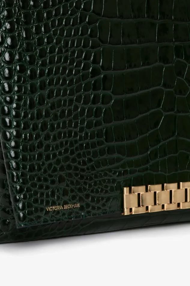 Women The Chain Pouch Victoria Beckham Jumbo Chain Pouch In Dark Forest CrocEffect Leather