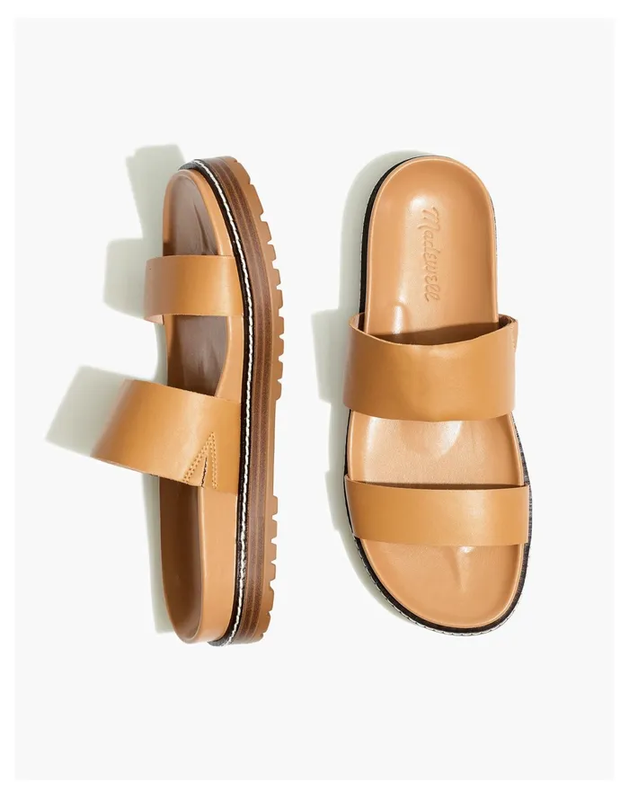 Women The Charley Double Strap Slide Sandal Desert Camel Madewell Sandals