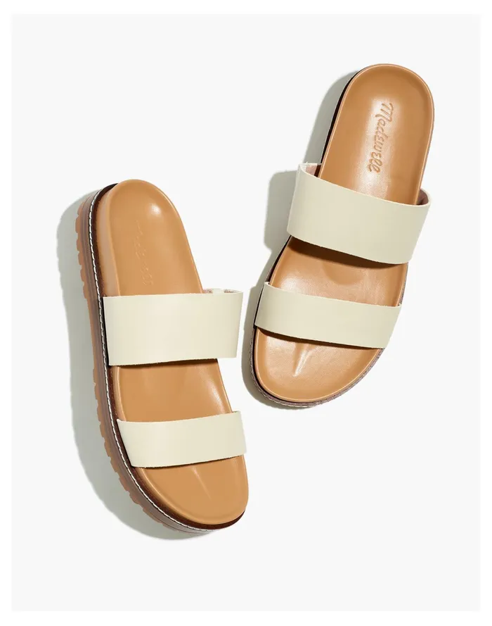 Women The Charley Double Strap Slide Sandal Pale Oyster Madewell Sandals