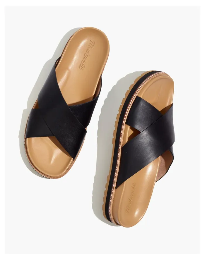 Women The Dayna Lugsole Slide Sandal In Leather True Black Madewell Sandals