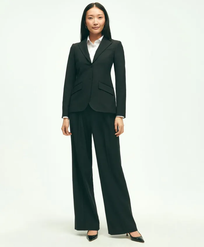 Women The Essential Brooks Brothers Stretch PleatFront Wide Leg Trousers Black Brooks Brothers Pants and Skirts