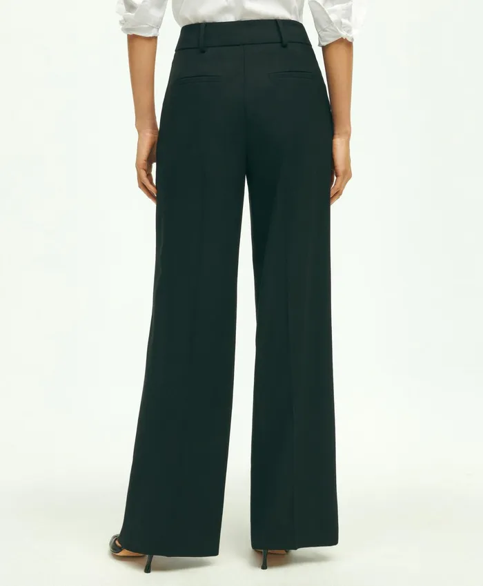 Women The Essential Brooks Brothers Stretch PleatFront Wide Leg Trousers Black Brooks Brothers Pants and Skirts