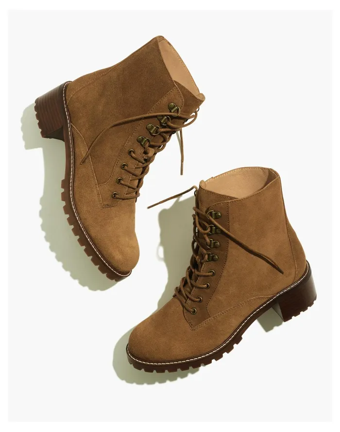 Women The Julien Lace Up Lugsole Boot In Suede Dried Cedar Madewell Boots