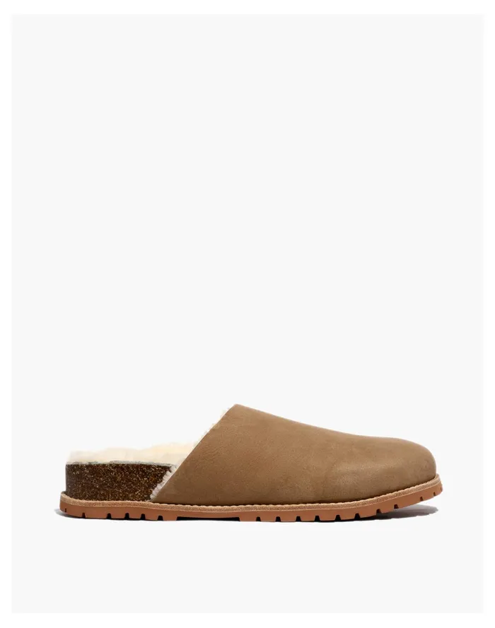 Women The Layne Clog Mule In Nubuck And Shearling Walnut Shell Madewell Flats Women The Layne Clog Mule In Nubuck And Shearling Walnut Shell Madewell Flats