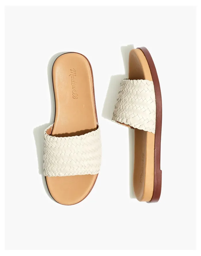 Women The Louisa Slide Sandal In Woven Leather Pale Oyster Madewell Sandals