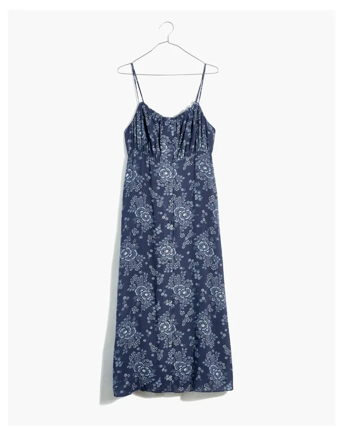 Women Tie Back Button Front Midi Dress In Archival Floral Sunfaded Indigo Madewell Dresses Women Tie Back Button Front Midi Dress In Archival Floral Sunfaded Indigo Madewell Dresses
