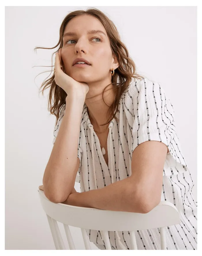Women Tie Neck Tunic Top Bright Ivory Madewell Tops and Shirts Women Tie Neck Tunic Top Bright Ivory Madewell Tops and Shirts